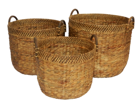 Round rattan storage baskets with rattan rim